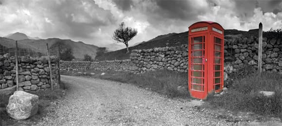 Black and white selective colour - phonebox