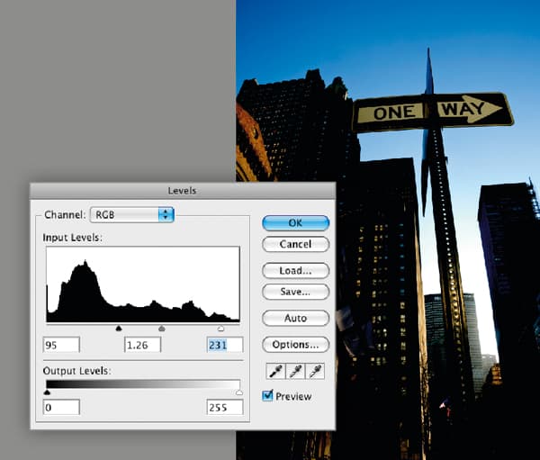 Adjustment layer for skies - levels adjustment