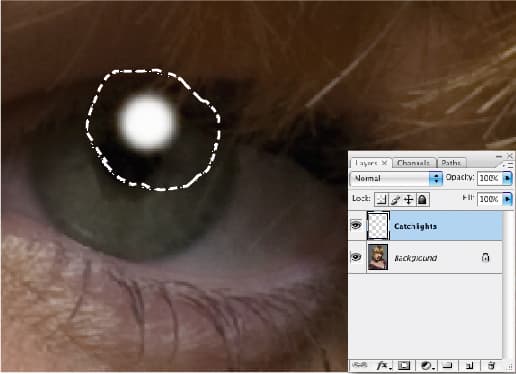 adding catchlights to eyes - step 4 marquee tool