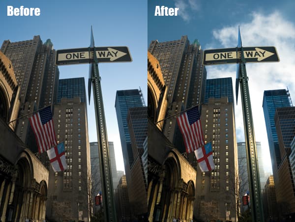 Adjustment layer for skies - before and after