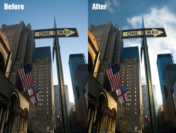 Adjustment layer for skies - before and after Adjustment layer for skies - before and after