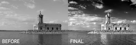 create black and white images in photoshop - before and after