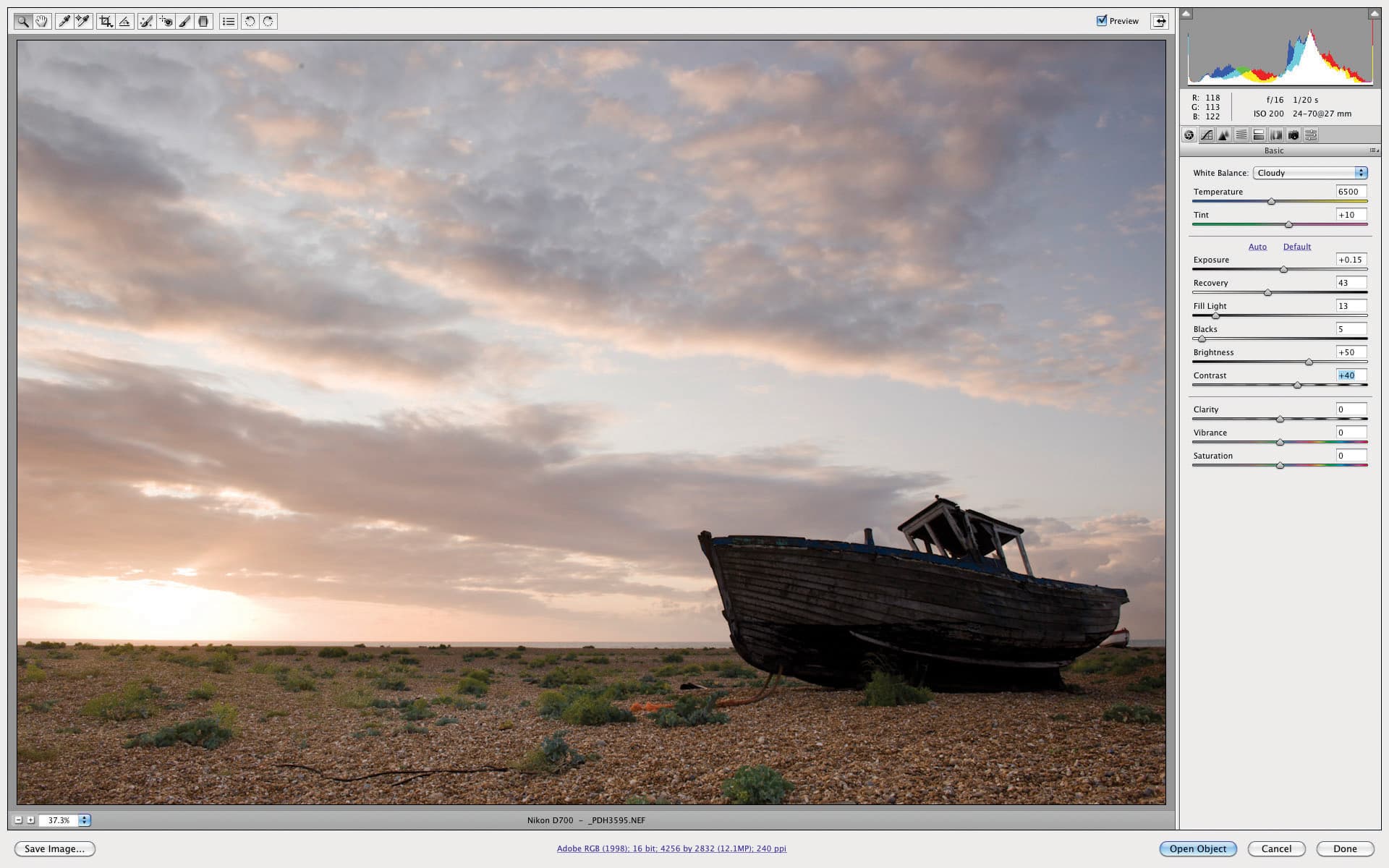 creating a RAW conversion with Adobe camera RAW - step 3