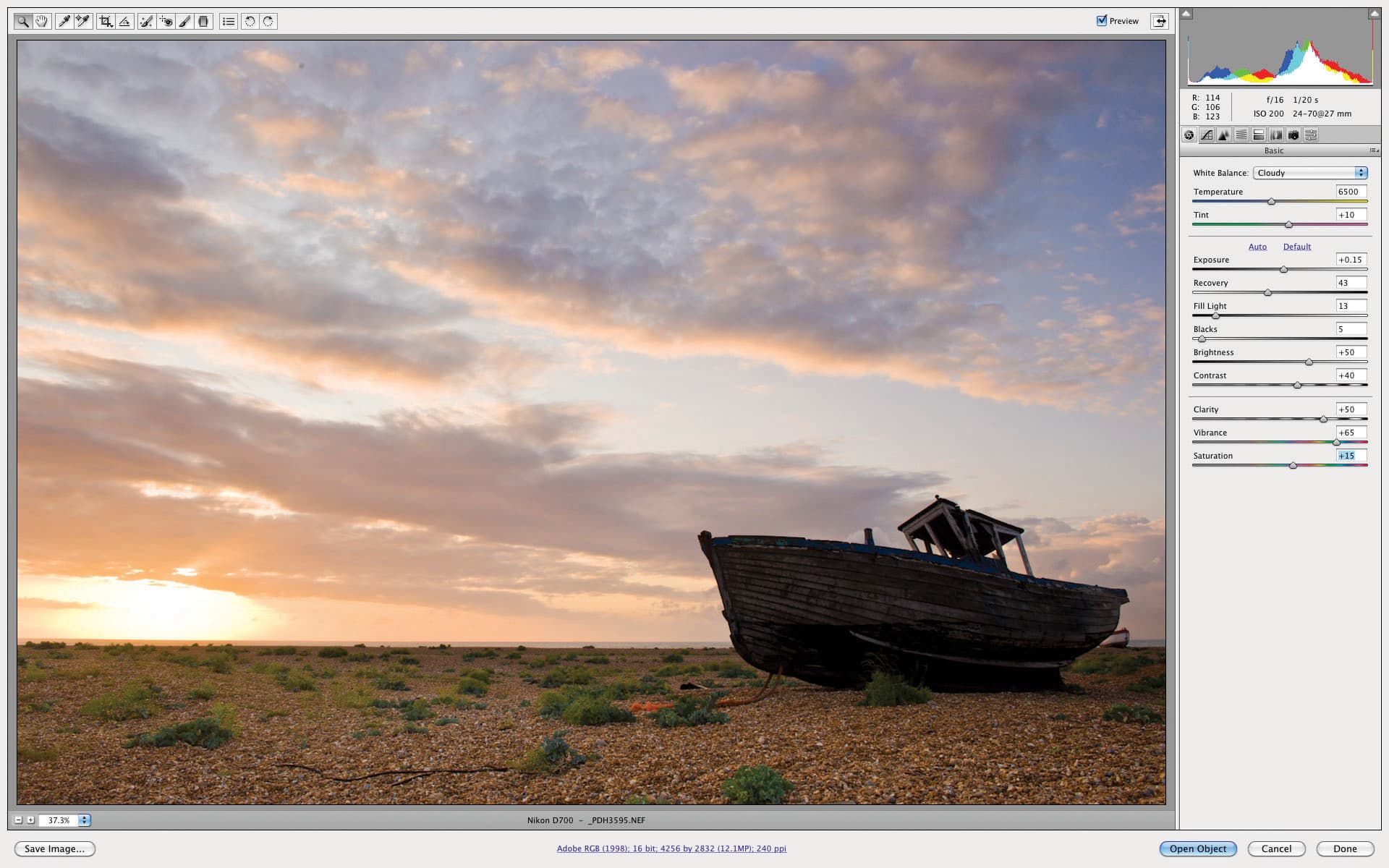 creating a RAW conversion with Adobe camera RAW - step 4