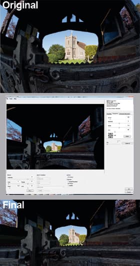 Using PTLens to unwrap a fisheye - before and after
