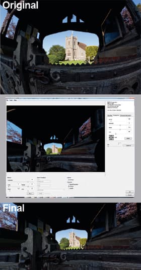 Using PTLens to unwrap a fisheye - before and after Using PTLens to unwrap a fisheye - before and after