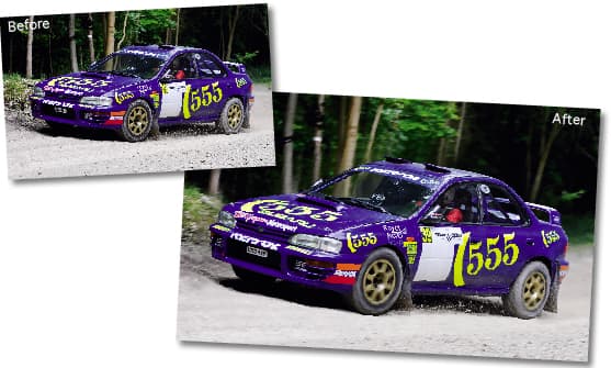 before and after motion blur - rally car